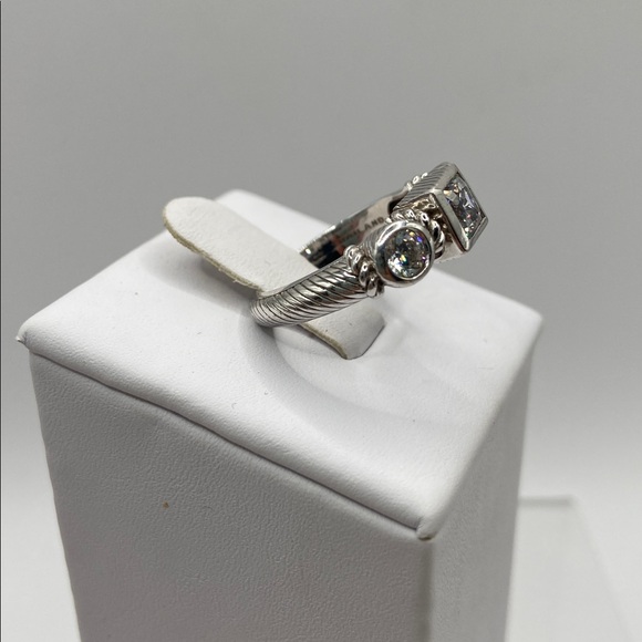 Vintage Judith Ripka Sterling Silver 925 3 Stone Simulated Diamond Ring 7 - Picture 4 of 12